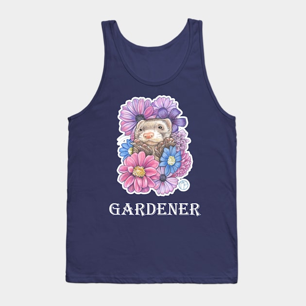 Ferret And Flowers - Gardener - White Outlined Version Tank Top by Nat Ewert Art